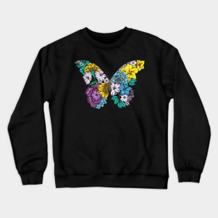 Floral Butterfly Color Black Background Crewneck Sweatshirt